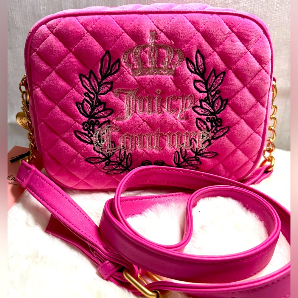 NEW Juicy Couture Fuzzy Hot Pink Quilted Crossbody Bag